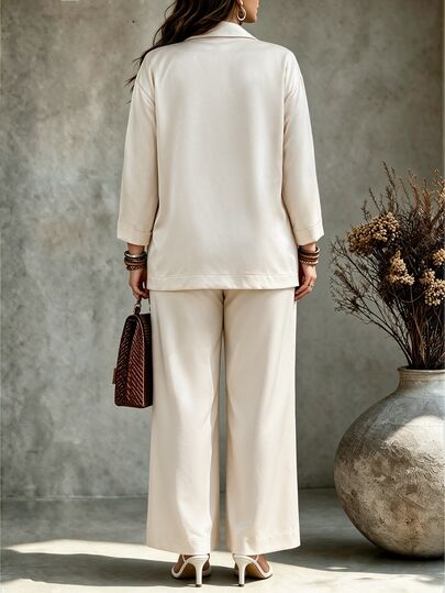 Vionelle Ensemble 2 pièces Blazer & Pantalon Élégant Décontracté Français pour Femmes Grandes Tailles