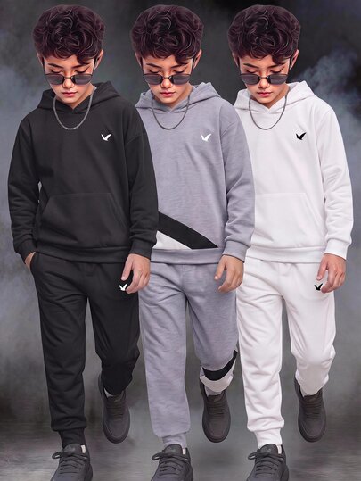2 pièces Vêtements pour enfants préadolescents garçons Sweat-shirt à capuche garçons Vêtements garçons Pantalon de jogging garçons Sweat-shirt à capuche patchwork Automne/Hiver Pantalon de jogging Ensemble 2 pièces Ultra haute performance-prix Convient po