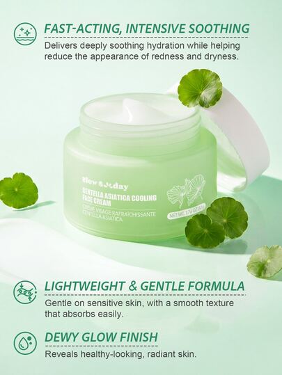 Crème rafraîchissante pour le visage Slow Sunday à la Centella Asiatica, Centella Asiatica, hydratante, éclaircissante et raffermissante pour la peau, K Beauty, bon choix pour les vacances, les essentiels de voyage, Halloween, convient pour les soins des