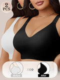 NudeFit 2 pièces Soutien-gorge sans couture à rayures en gelée pour femmes grandes tailles, doux et sans fil. Soulève et met en valeur la poitrine, avec coussinets amovibles