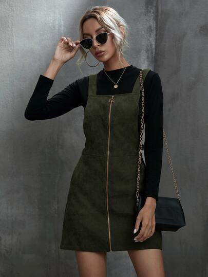 LUNE Robe tablier en velours côtelé avec zip