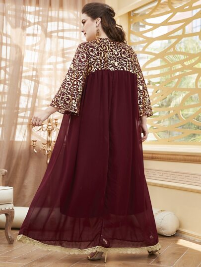 Lacomfia Robe avec imprimé baroque rouge bourgogne, tenue maxi femme pour Noël