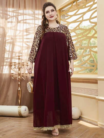 Lacomfia Robe avec imprimé baroque rouge bourgogne, tenue maxi femme pour Noël