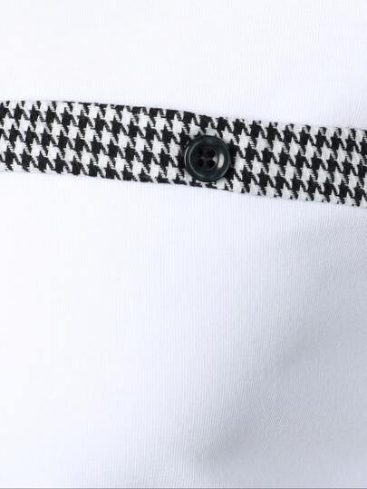 Calvornis Chemise polo à col contrasté en pied-de-poule pour hommes, chemise polo décontractée de travail à blocs de couleurs avec demi-boutonnage pour mari, cérémonie, formel