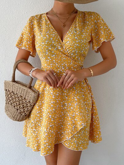 Breezaya Robe fleuri croisé à nœud