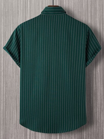 Manfinity Homme Chemise à manches courtes sans tee-shirt, à rayures et boutonnée devant, urbaine unie, pour le mari