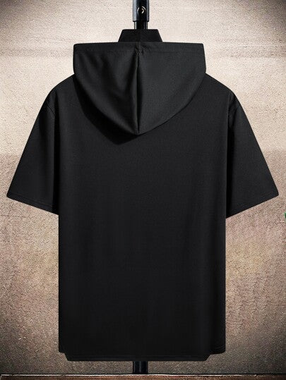 Manfinity Homme T-shirt à capuche à manches courtes avec cordon de serrage, imprimé slogan Harajuku pour hommes, cadeau pour le petit ami, pour sortir