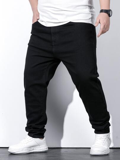 Manfinity Homme Hommes Coton unicolore Jeans à Poches en Biais Slim Fit Long Noir Lavé Jean Cargo Noir unicolore Travail Décontracté Taille