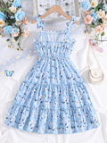 Sparklyn Adolescent Fille Robe À Fines Brides Imprimé Floral À Plis À Nœuds
