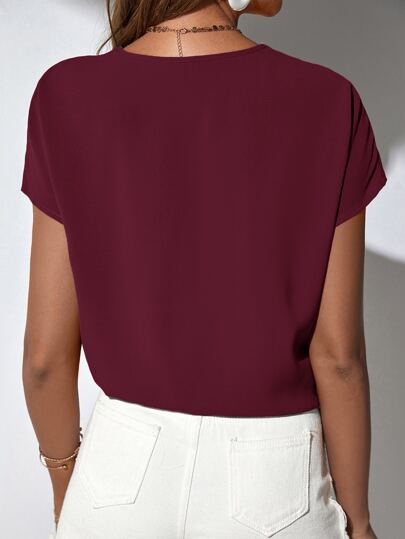 Clasi Blouse à manches dolman en guipure contrastée, hauts à manches courtes