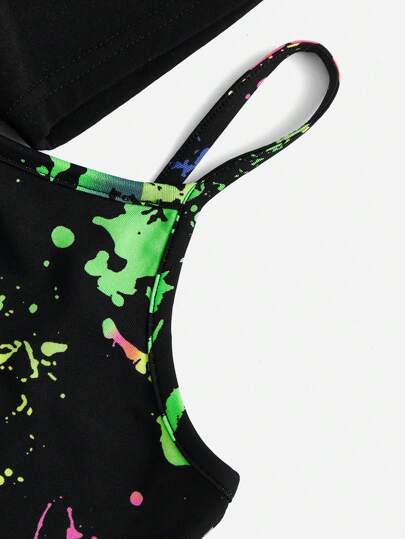 Fille Préadolescente Tee Hem Haut Bas Et Robe Cami Imprimé Éclaboussure D'encre