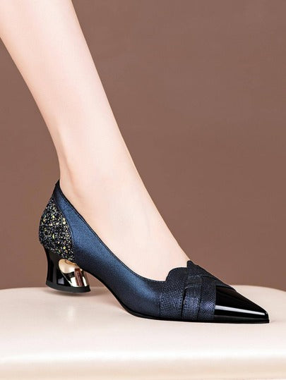 Nouvelles chaussures à talons hauts pour femmes en bleu, noir, abricot, kaki, couleurs argent avec décoration de paillettes
