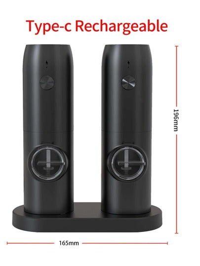 Ensemble de moulin à sel et poivre électrique, moulin automatique rechargeable USB Type-C avec base de chargement, grossièreté réglable, plaque de broyage en céramique, lumière LED, utilisation à une main, moulin électrique rechargeable, convient pour la