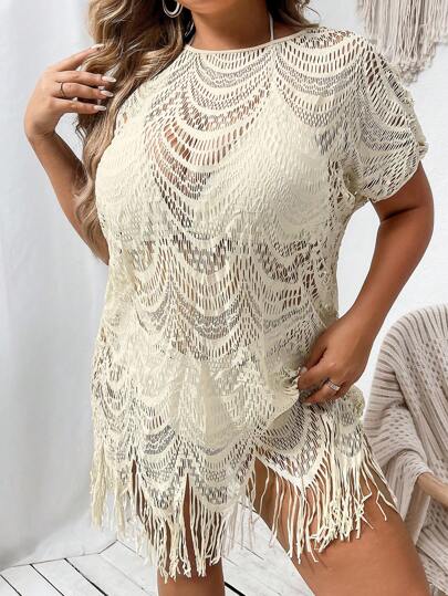 Swim Vcay Robe de cache-maillot à franges ajourées grande taille sans ensemble de bikini pour l'été