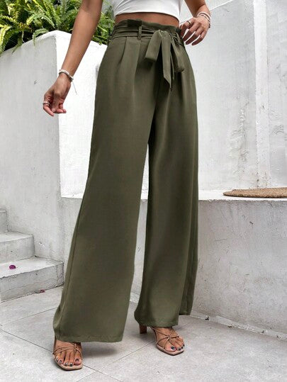 Frenchy Pantalon Ample À Taille Froncée Ceinturé