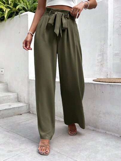 Frenchy Pantalon Ample À Taille Froncée Ceinturé
