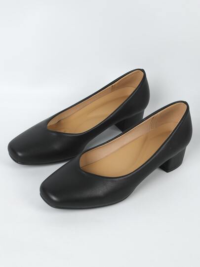 Chaussures de travail pour femmes à bout carré, à talon Épais confortable et à semelle souple