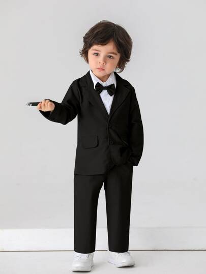 Ensemble 2 pièces pour jeune garçon : blazer avec nœud papillon et pantalon, idéal pour un anniversaire, une occasion spéciale, un mariage, un baptême ou un anniversaire de mariage.
