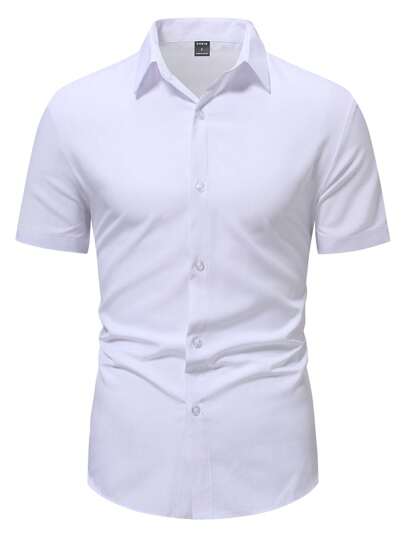 Calvornis Chemise habillée décontractée pour hommes, unie, à boutons, manches courtes, pour le travail, les affaires, les occasions formelles et les cérémonies