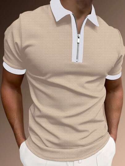 Manfinity Homme Chemises polo à demi-zip pour hommes, pour le golf, formel