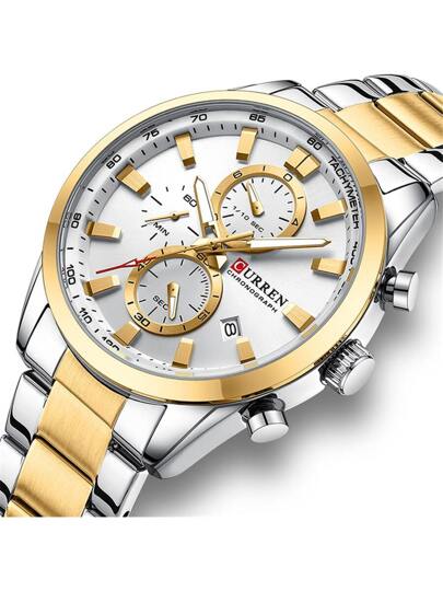 Curren Pour Homme Montre À Quartz Chronomètre Waterproof En Acier Inoxydable Sangle Montre-Bracelet