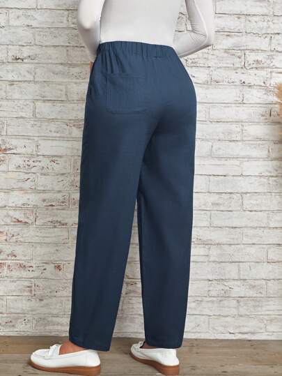 EMERY ROSE Pantalon Unicolore À Poche Taille Élastique