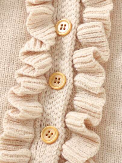 Vintaside Kids Combinaison tricotée à manches raglan avec volants et boutons devant & bonnet pour bébé fille, automne
