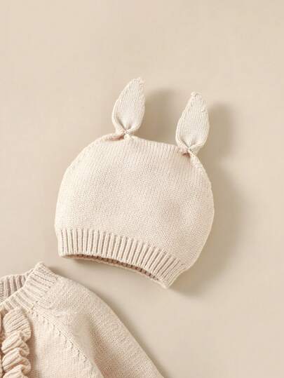 Vintaside Kids Combinaison tricotée à manches raglan avec volants et boutons devant & bonnet pour bébé fille, automne