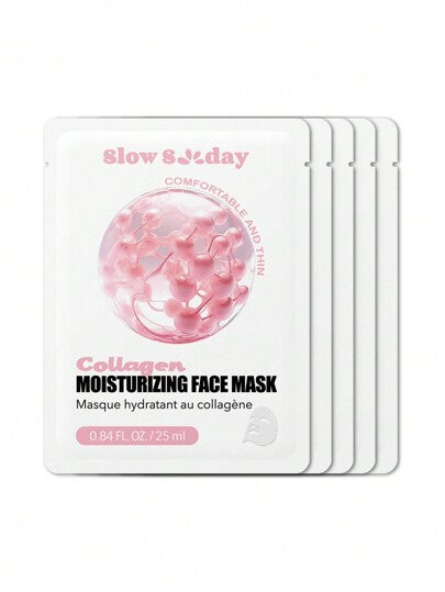Masque facial hydratant au collagène SlowSunday, lot de 5, hydrate et nourrit, hydrate en profondeur et apaise la peau, K Beauty, soins de la peau coréens, Y2K, idéal pour les fêtes, convient pour l'été & l'automne, Halloween