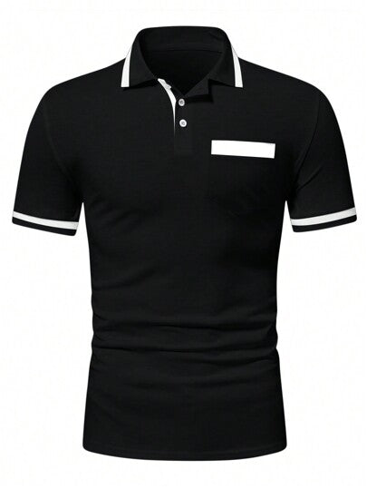 Calvornis Chemise polo formelle pour hommes avec bordure contrastée en coton, cérémonie