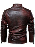 Veste zippée en PU doublée thermique avec patch lettrage, pour l'automne et l'hiver