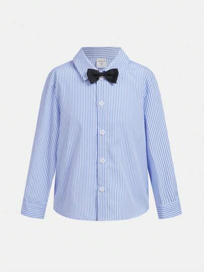 Jeune Garçon À Rayures À Nœud Chemise & Thermique Veste Sans Manches