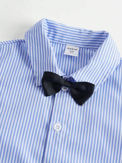 Jeune Garçon À Rayures À Nœud Chemise & Thermique Veste Sans Manches