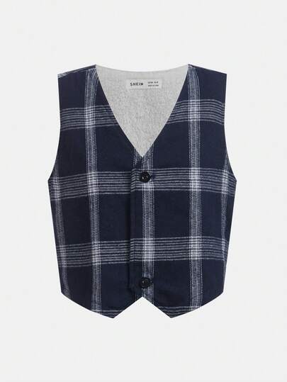Jeune Garçon À Rayures À Nœud Chemise & Thermique Veste Sans Manches