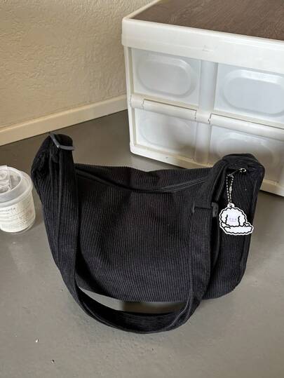 Sac fourre-tout en velours côtelé de style décontracté, convient à tous les looks. Style japonais littéraire simple pour femmes. Version coréenne de sac à bandoulière croisé à la mode chic et décontractée pour les étudiantes