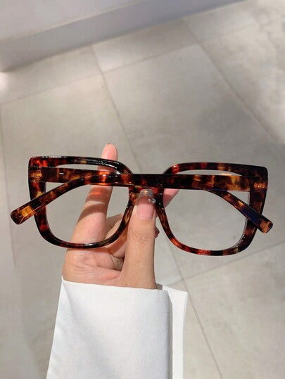 1 paire de lunettes non-correctrices mode pour femmes, forme d'œil de chat avec design blocs de couleurs, motif imprimé léopard, lunettes décoratives haut de gamme