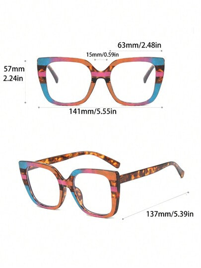 1 paire de lunettes non-correctrices mode pour femmes, forme d'œil de chat avec design blocs de couleurs, motif imprimé léopard, lunettes décoratives haut de gamme