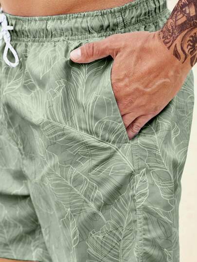 Manfinity VDAYZ Short de bain homme à imprimé graphique tropical avec cordon de serrage à la taille, pour la plage, les vacances, le style hawaïen et les congés