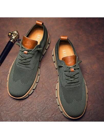 Chaussures De Sport Pour Hommes À Lacets Ronds Imprimés De Lettres, Baskets Décontractées Vertes