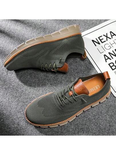 Chaussures De Sport Pour Hommes À Lacets Ronds Imprimés De Lettres, Baskets Décontractées Vertes