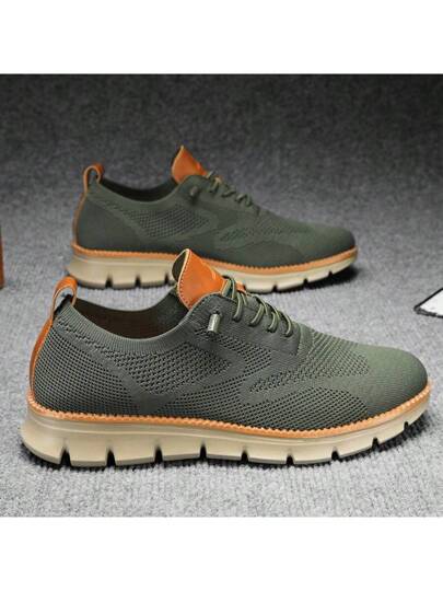 Chaussures De Sport Pour Hommes À Lacets Ronds Imprimés De Lettres, Baskets Décontractées Vertes