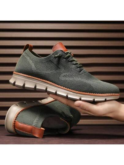 Chaussures De Sport Pour Hommes À Lacets Ronds Imprimés De Lettres, Baskets Décontractées Vertes
