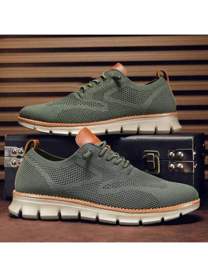 Chaussures De Sport Pour Hommes À Lacets Ronds Imprimés De Lettres, Baskets Décontractées Vertes