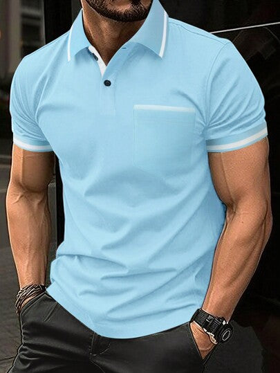 Manfinity Homme Chemise polo de golf business décontracté pour homme avec col à demi-boutonnage, blocs de couleurs et bordure contrastante, pour mari, formelle