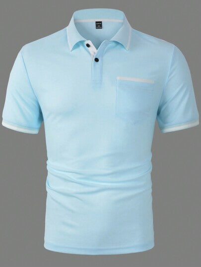 Manfinity Homme Chemise polo de golf business décontracté pour homme avec col à demi-boutonnage, blocs de couleurs et bordure contrastante, pour mari, formelle