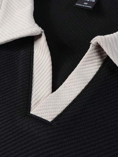 Manfinity Homme Chemise polo à manches longues avec col blocs de couleurs pour hommes, décontractée pour sortir, mari, automne, formelle