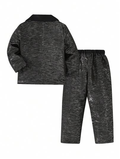 2 pièces/set Costume de printemps et d'automne pour jeune garçon pour les fêtes et les banquets avec fil doré brillant, 1 veste de costume et 1 pantalon