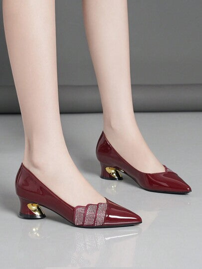 Chaussures à talons hauts avec strass pour femmes, escarpins à bout pointu rouges et bleus
