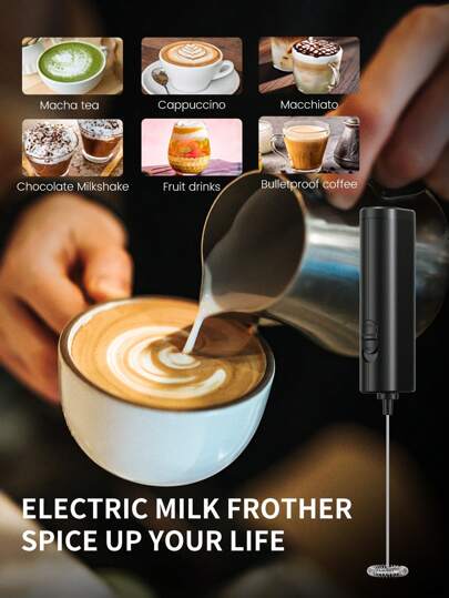 1 pièce (Nécessite 2 piles AA) Mousseur à lait électrique puissant, mousseur à lait portatif convenant pour le latte, le cappuccino, le café glacé, le matcha, le chocolat chaud et d'autres boissons.