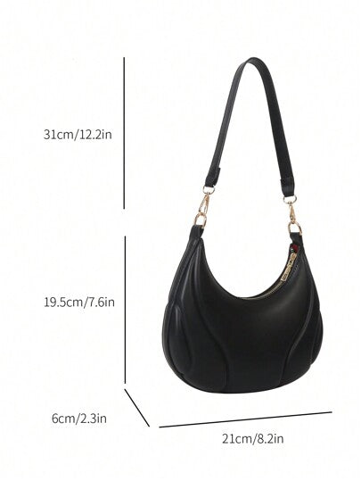 Sac à main mini en forme de croissant à la mode, 1 pièce, décoration gaufrée de couleur unie, matériau PU, sac à épaule élégant et portable avec fermeture éclair, convient pour les voyages et l'utilisation quotidienne des filles